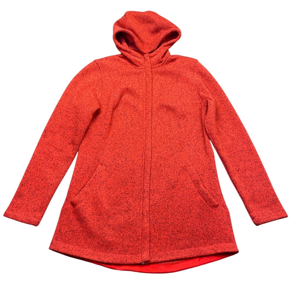 Lands End Girls Red Heather Sweater Fleece Hooded Jacket Coat 471201 L 14-16